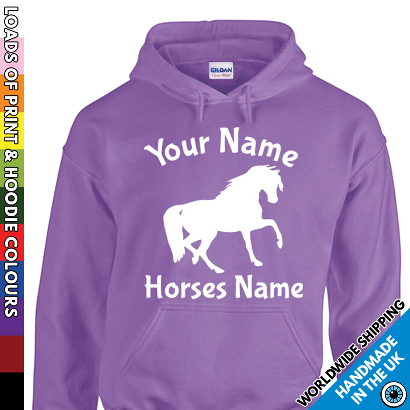 Childrens Custom Horse Hoodie Personalised Horses Pony Name Kids Boy Girl Hooded