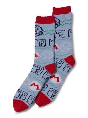 Super Mario Socks Sweater Style Double Layer Nintendo N64 Mushroom Mens 10-13