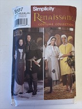 Mens  Misses Renaissance Peasant Costumes, Simplicity Sewing Pattern 8587 Uncut