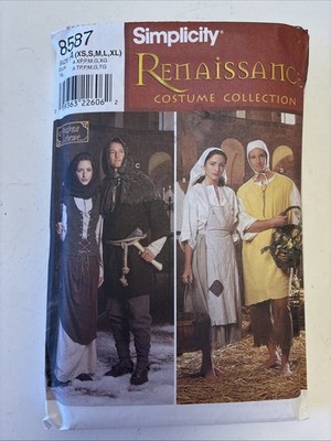 Mens & Misses Renaissance Peasant Costumes, Simplicity Sewing Pattern 8587