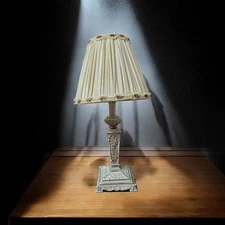 VTG Table Lamp 17" Acanthus Neoclassical Pleated Shade Beaded Fringe Trim Cracks