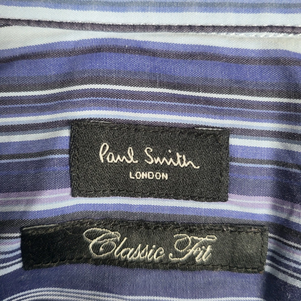 Paul Smith London Shirt Mens 18 XL Blue Striped Classic Fit Made In Italy Dressy - Image 3 of 4