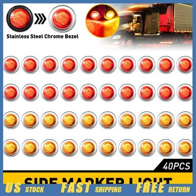 20X 3LED Amber Red 3/4'' Side Marker Light Stailness Base for Trailer Truck RV