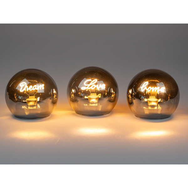 3Er Set Led Deko Kugeln Schriftzug D. 12Cm Schwarz Glas Mit Timer Formano-image