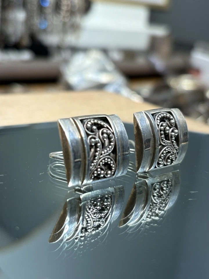 LOIS HILL Sterling Silver Caviar Bead & Scroll Stud Clip-On Omega-Back Earrings - Image 3 of 4