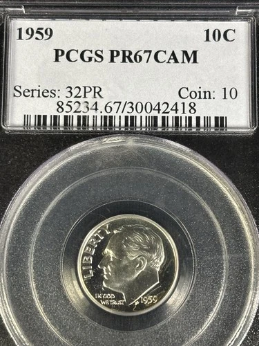 1959 PCGS Roosevelt 99% Silver Dime PR67Cam 10c