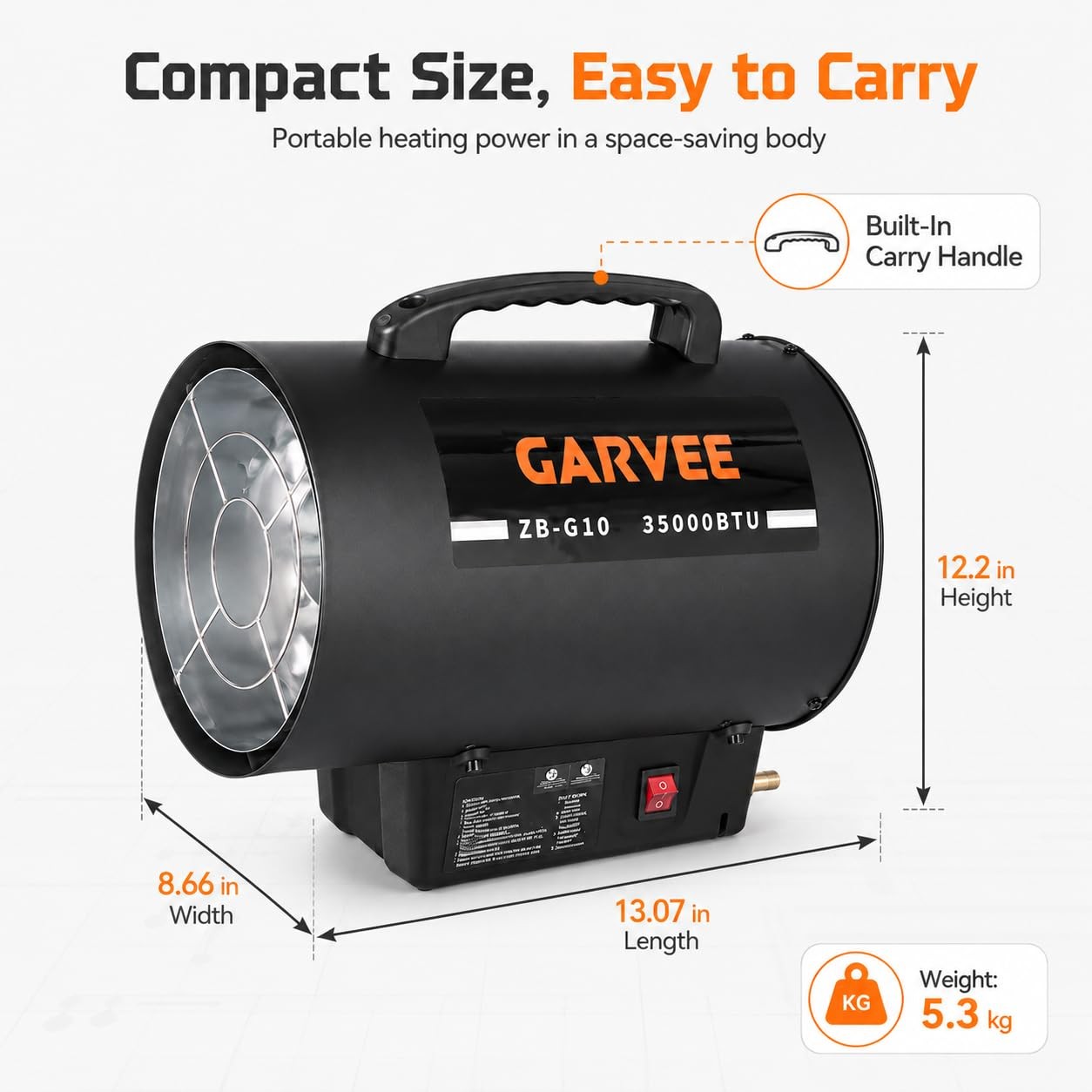 35000 BTU Portable Propane Forced Air Heater for Garage, Jobsite ...