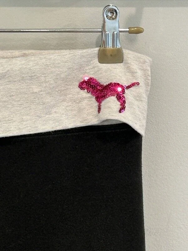 Pantalones de Yoga Victorias Secret Love Rosa Plegable Cintura Lentejuelas Corte Bota Negro S Foto 4 de 4