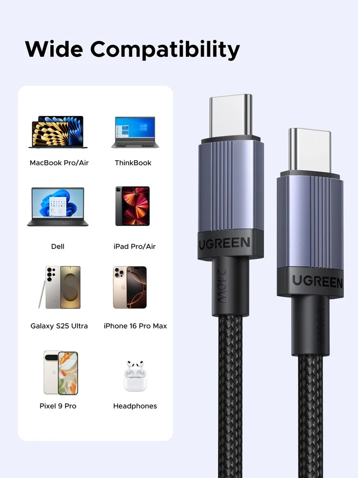 Cable UGREEN 240W USB C a tipo C PD 3.1 5A carga rápida Macbook iPhone Samsung Foto 3 de 4