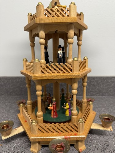 Vintage Erzgebirge Wooden German 18”Windmill Carousel 3-Tier Pyramid Nativity - Picture 4 of 17