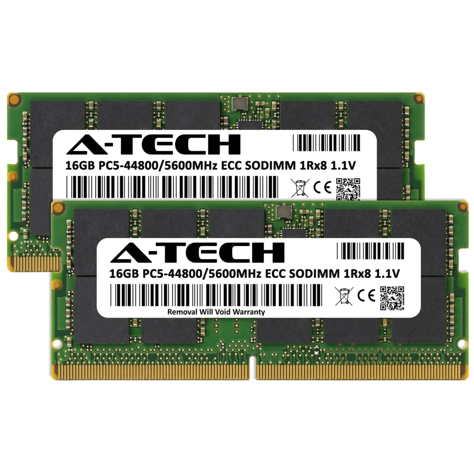 A-Tech 32GB 2x 16GB 1Rx8 PC5-44800 DDR5 5600 MHz ECC SODIMM NAS Memory RAM Kit - Image 2 of 4
