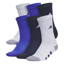 adidas Kids Crew Socks 6-Pack Youth Cushioned Mid-Calf Cool Light Heather Size M