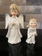 Lot of 2 Vintage Norleans Japan Christmas Angel Angels Girl White & Gold Figure