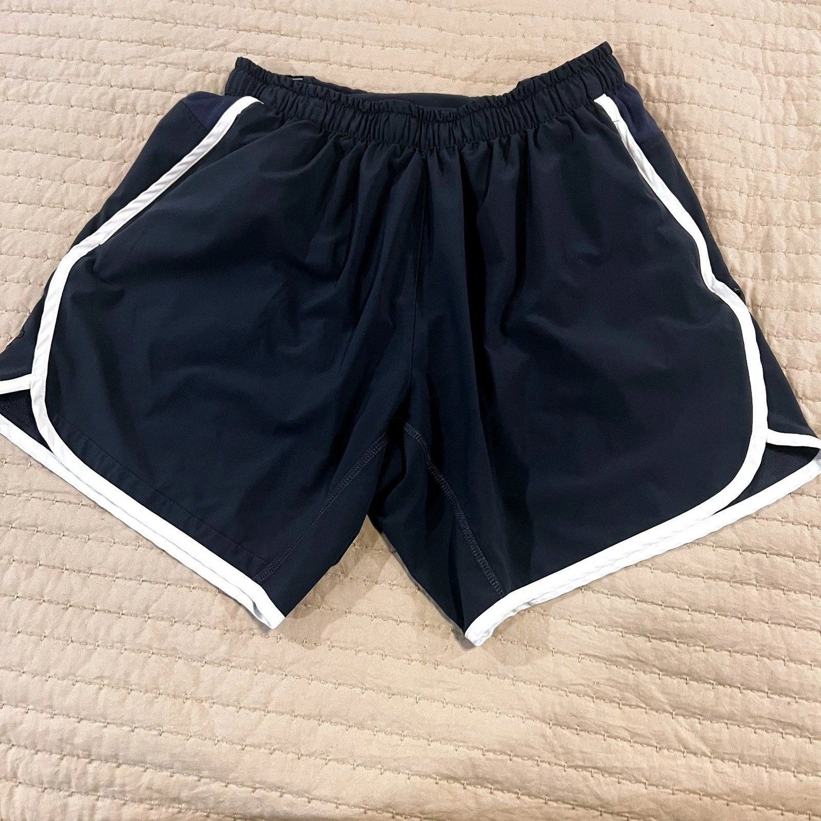 Rabbit Trail Running Shorts Women M Navy Blue White Trim Elastic Waist Sporty