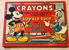 Vintage Mickey Mouse and Donald Duck Metal Crayon Case and Crayons