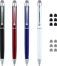 Stylus Pens, 4 Hybrid Mesh Fiber Tips and Ballpoint Pens for Touch Screen Device