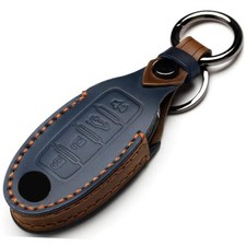 Leather Car Key Fob Cover Compatible with Nissan Keyless Remote Control B-blue