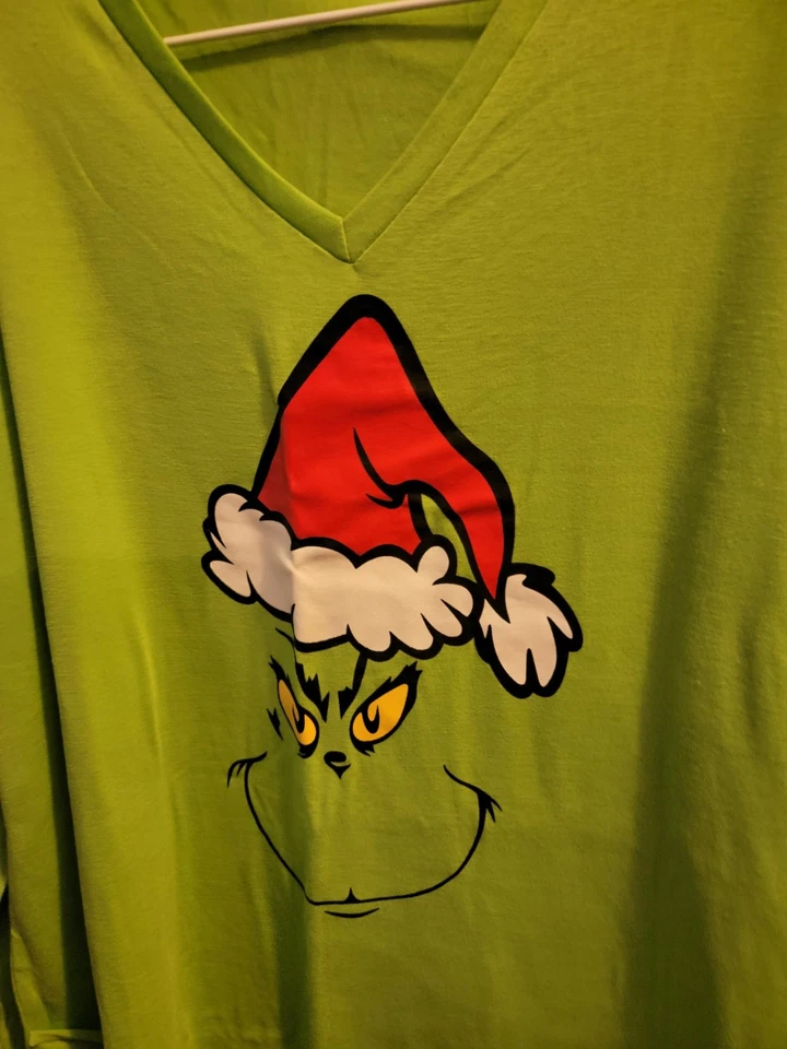 Christmas Grinch Face Long Sleeve T-Shirt/night shirt, Green  Women Plus3x - Image 2 of 4