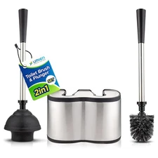 Toilet Brush and Plunger Set 18-in - Updated 2025 No-Rust - Stainless Steel D...