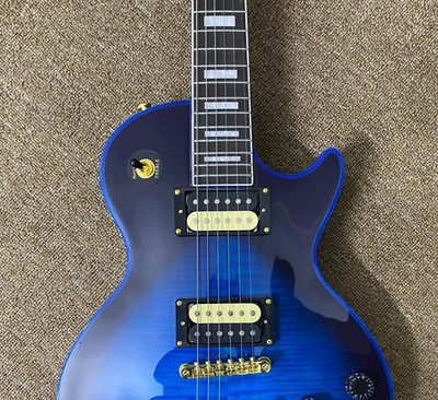 Custom Blue Electric Guitar Flame Maple Top gold hardware zebra pickups