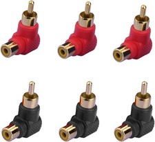 RCA 90 Degree Adapter, 6Pcs Right Angle Adapter Gold Plated RCA Male to Female C