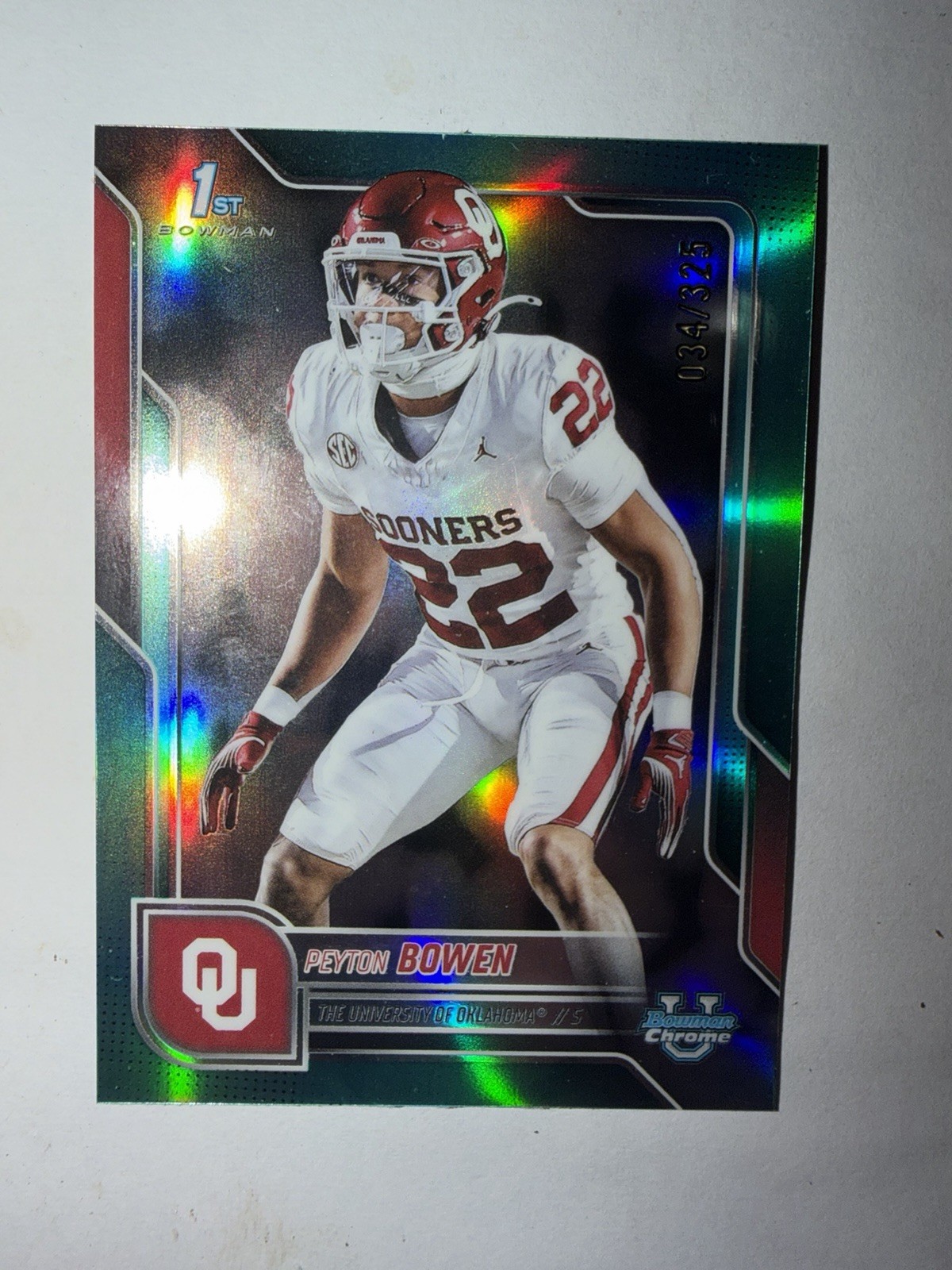2025 Bowman University Chrome - Peyton Bowen #111 Aqua Refractor /325 (RC)
