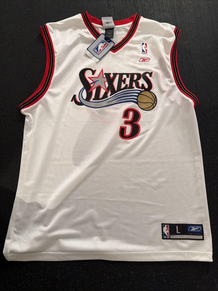 New White Iverson PReebok Jersey Size L Philadelphia 76ers #3 | eBay