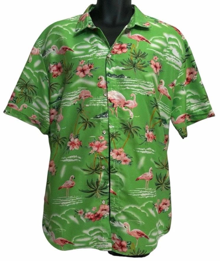 SSLR Shirt Mens Sz XL Flaming Short Sleeve Hawaiian 100% Polyester Floral