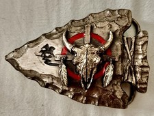 Siskiyou Indian Bull Head Pewter Belt Buckle VTG 1988 USA