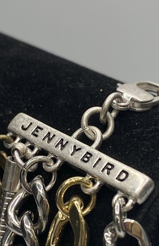 Jenny Bird Two Tone Multi Charm Link Layered Bracelet w/bag 67.4g