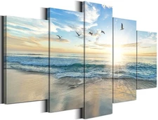 Seascape Canvas Wall Art Paintings Sunrise at Sea Print Picture Beach Ocean A...
