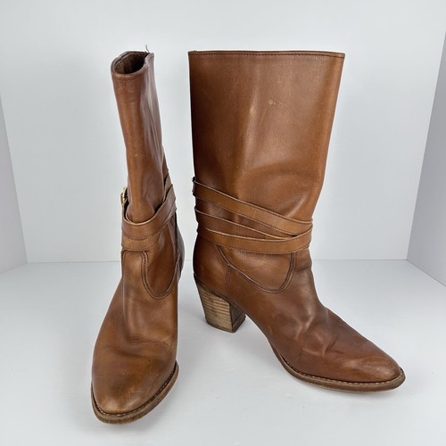 Vintage Bort Carleton? Mid-Calf Leather Boot Women Size 9M Brown - READ