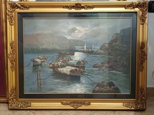 Quadro Mario Galanti – Marina Notturna con Barche – Olio su Tela 50×70 - Firmato