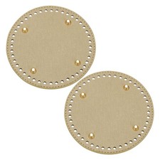2Pcs 5.9"Dia Round Leather Crochet Bag Bottom with Holes, Golden