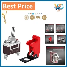 Easy Install Heavy Duty 20A Toggle Switch with Protective Red Cover for Vehicles