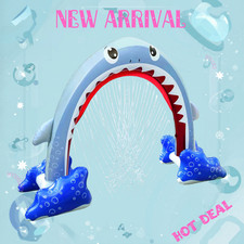 Giant Shark Inflatable Sprinkler Water Arch Toy Outdoor Lawn Summer Kids 3-14