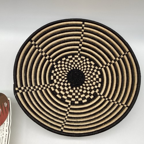 "Cesta Ruanda 12x3"" cuenco bobina tejida arte de pared tejido a mano patrón étnico mesa" - Imagen 2 de 6