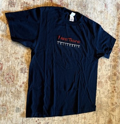 Vintage LAKE TAHOE T-Shirt Navy-Blue Embroidered Pre-Shrunk Cotton Men s XL EUC