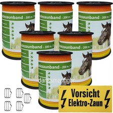 1200 m Weideband 20 mm 4 Niro +5 Verbinder+1 Warnschild gelb-orange