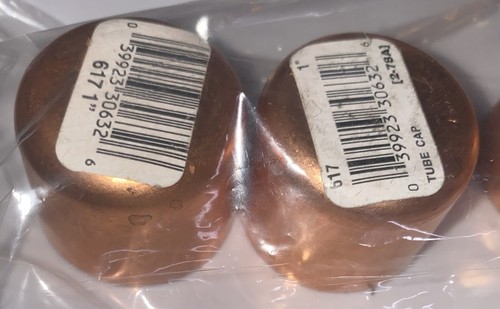 Lot of 2 EVERBILT 1-inch Copper Pressure Tube End-Cap Fittings, Model # C617HD1