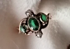 FABULOUS ANTIQUE OSTBY BARTON 10K GOLD GREEN STONE SEED PEARL RING SZ 6 OB