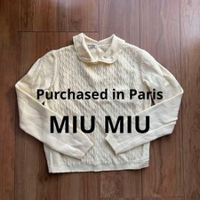 Miu Miu White Cable Knit Collared Pullover Sweater Women Size M Made in Italy