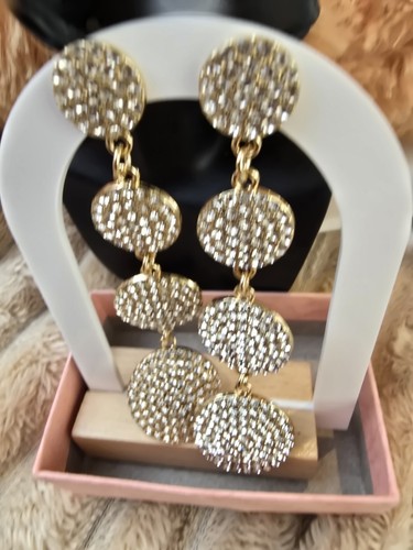 Gold Plated Rhinestones Dangling Earrings - Picture 3 of 3