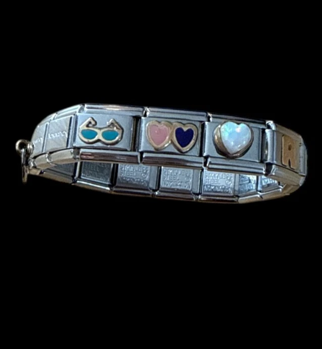 PULSERA ELÁSTICA NOMINACIÓN ITALIANA ACERO INOXIDABLE Ópalo, Oro, Detalle Turquesa Foto 4 de 4