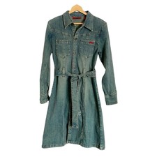 Jane Doe Jeans Women's Y2k Denim Button Front Dress Coat Belted Jacket Size L