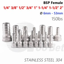 BSP 1/4"-2" Female Thread 6-53mm Barb Hose Tail Joiner Connector Stainless Steel