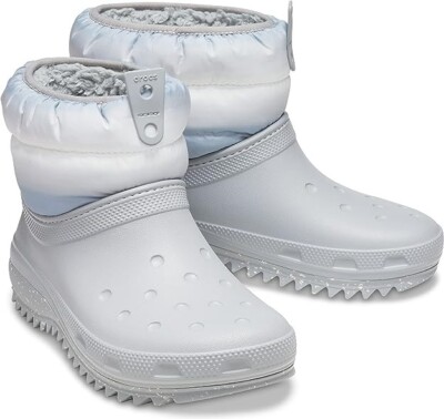Crocs Women's Classic Neo Puff Shorty Boot W Snow, Light Grey/White Women's 5
