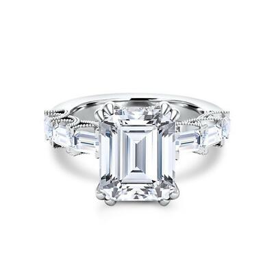 Solitaire with Accent Milgrain Ring 2ct Simulated Diamond White Gold Plated