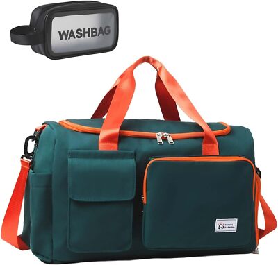 Gym Bag for Men Women with Shoe Compartment, Cute Travel Duffle Green Orange 