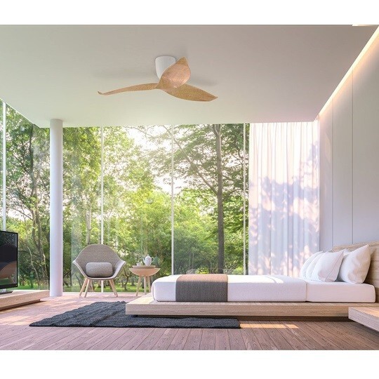 Ventilateur de plafond chêne clair de 109 cm de diamètre pour salon contemporain